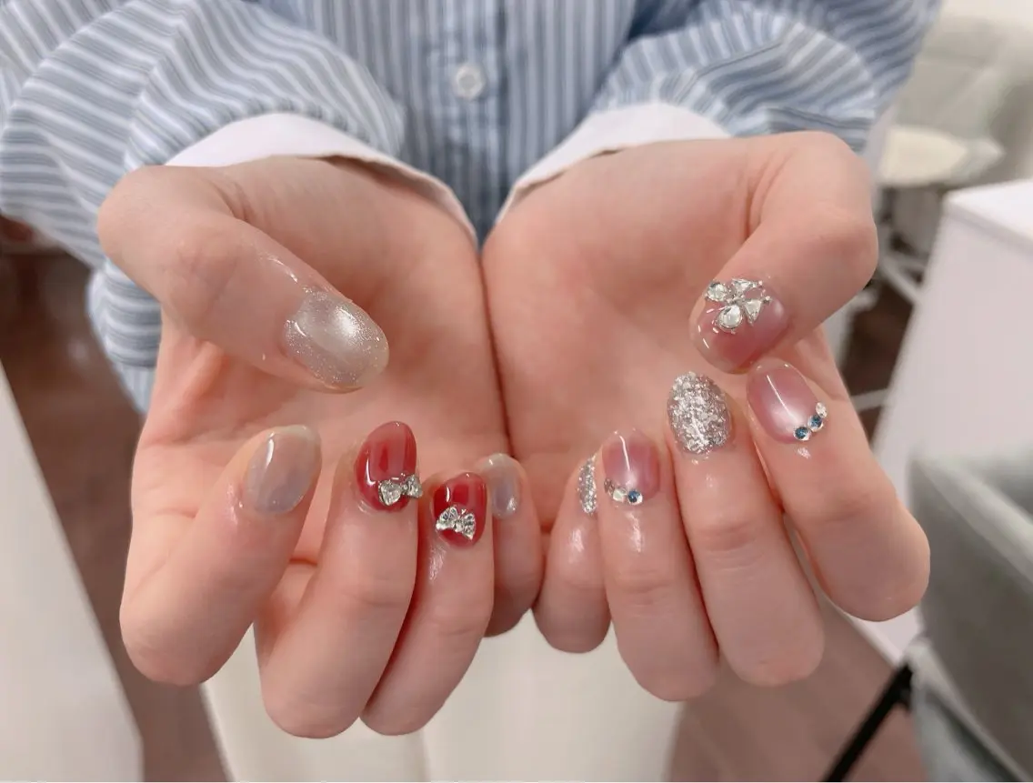 ネイル アートネイル 長さ出し フレンチネイル ジェルネイル ガーリー 中野駅から2分 MEO NAILのネイルデザイン