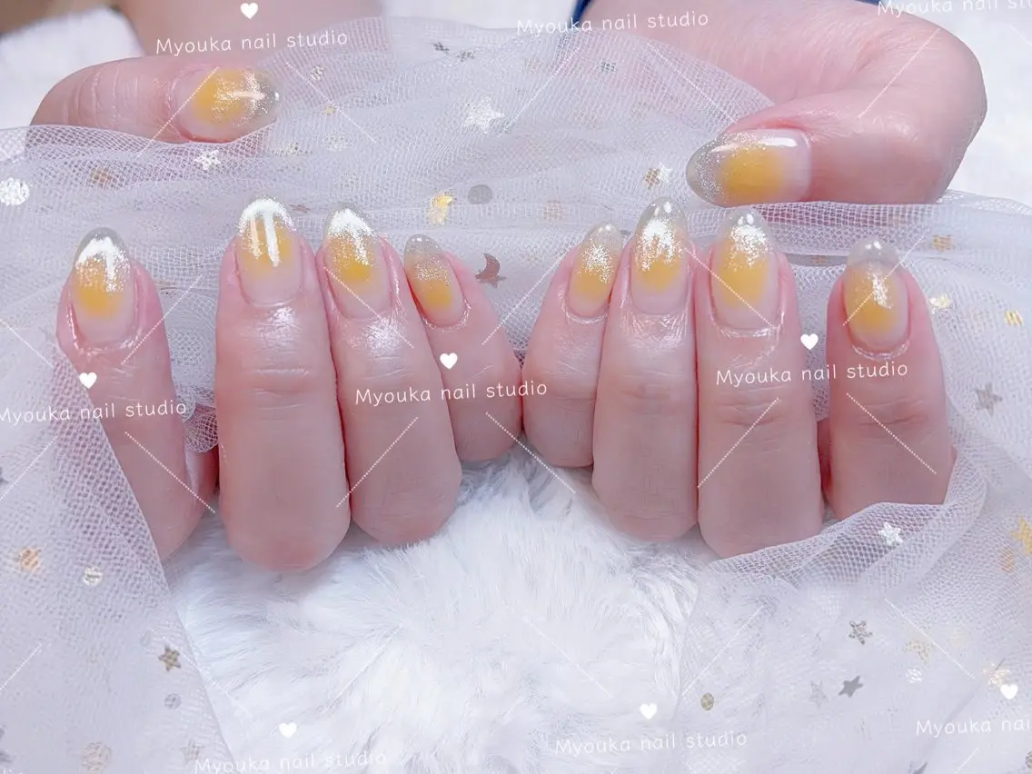 ネイル チークネイル 長さ出し フットネイル ジェルネイル グラデーション ハンドネイル ハンドケア Myouka 板橋区大山駅前店のネイルデザイン