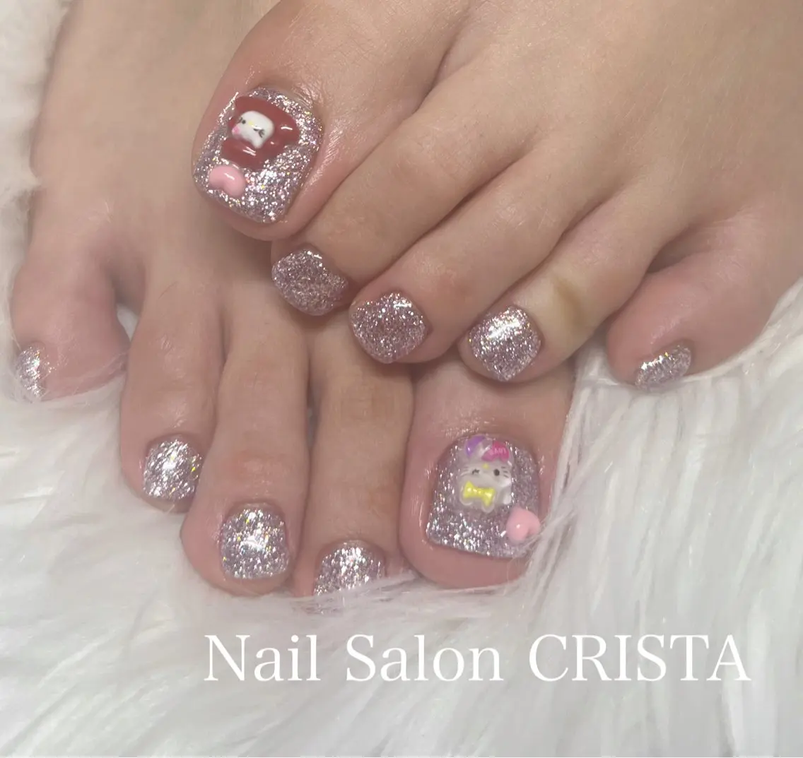ネイル フラッシュネイル フットネイル ジェルネイル パラジェル ピンク フットネイル CRISTA chikakoのネイルデザイン