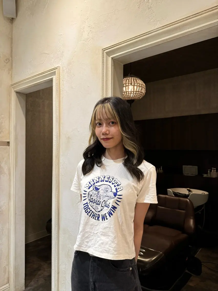 ロング カラー ミストバング  フェイスフレーミング カット ヘアカラー なかやま れいかのヘアスタイル