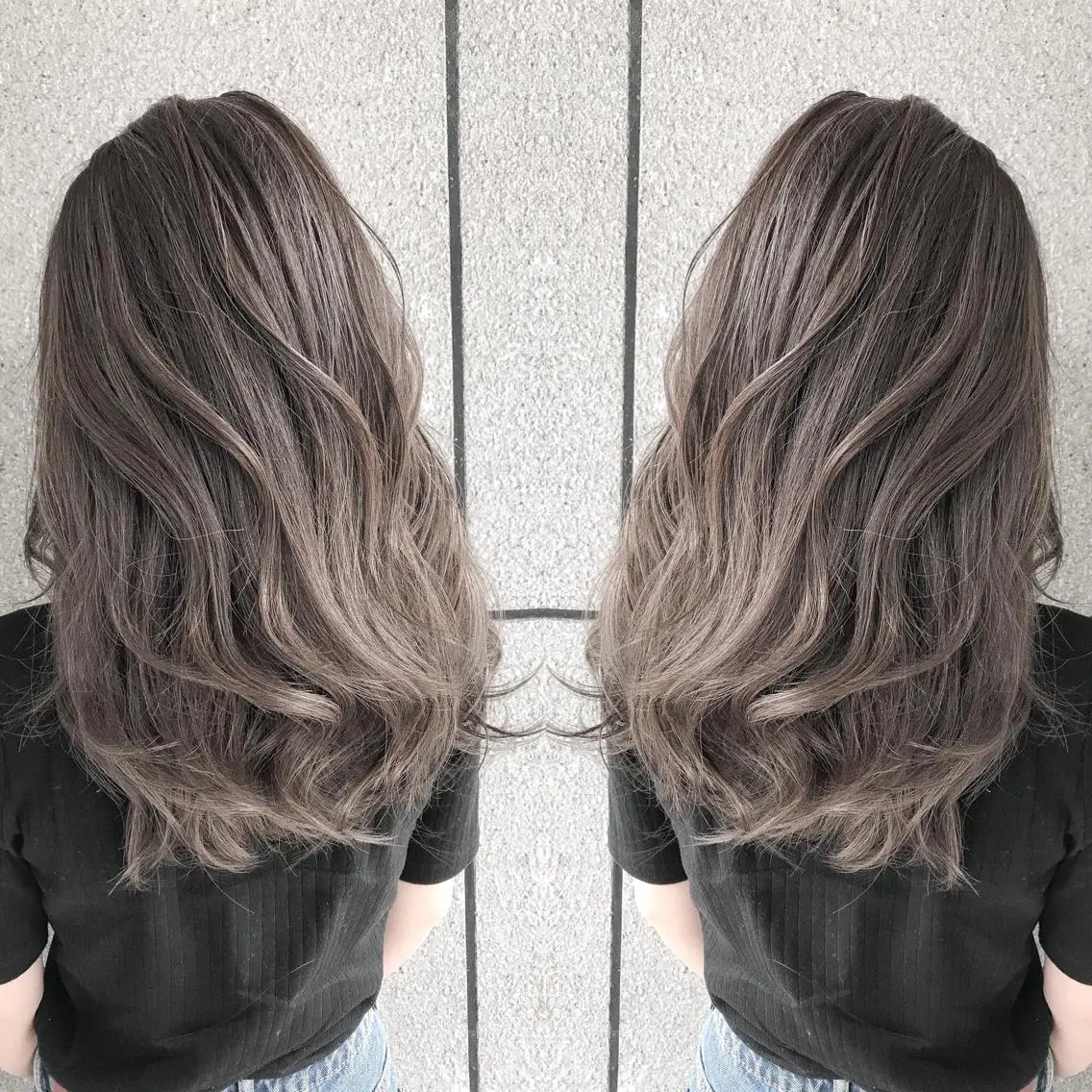 ミディアム カラー アッシュ ハイライトカラー パープルカラー パープルアッシュ ハイライト ヘアカラー BOX mico.のヘアスタイル