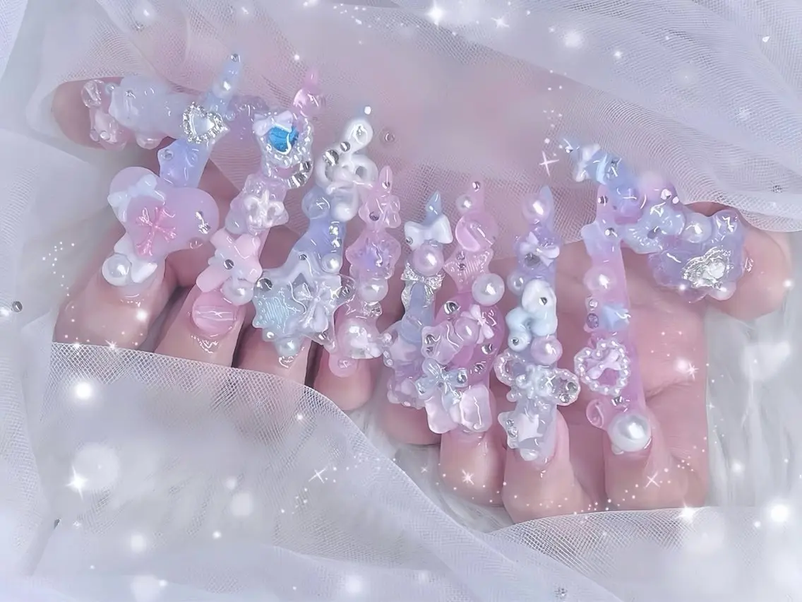 ネイル べっ甲ネイル ブルー 長さ出し フレンチネイル ジェルネイル ハンドネイル Rin Nail 新大久保店のネイルデザイン