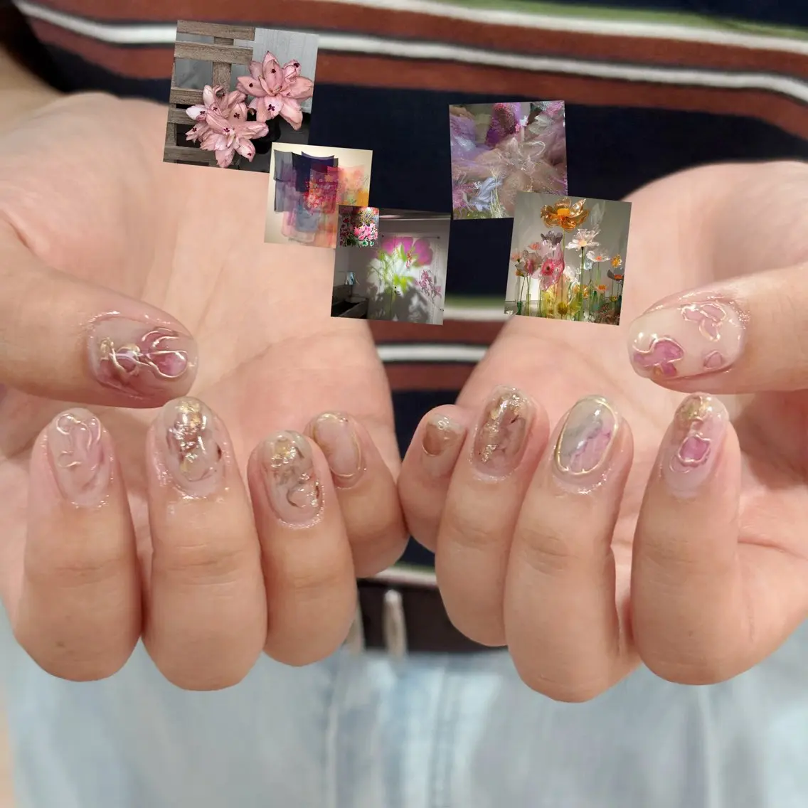 ネイル クリアネイル フラワーネイル ゴールド ミラーネイル ニュアンスネイル ハンドネイル younail nannanのネイルデザイン