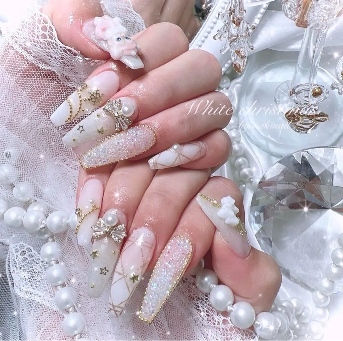 ネイル 長さ出し グラデーション キラキラネイル マグネットネイル ミラーネイル Lee Nails チップ長さだし専門店のネイルデザイン
