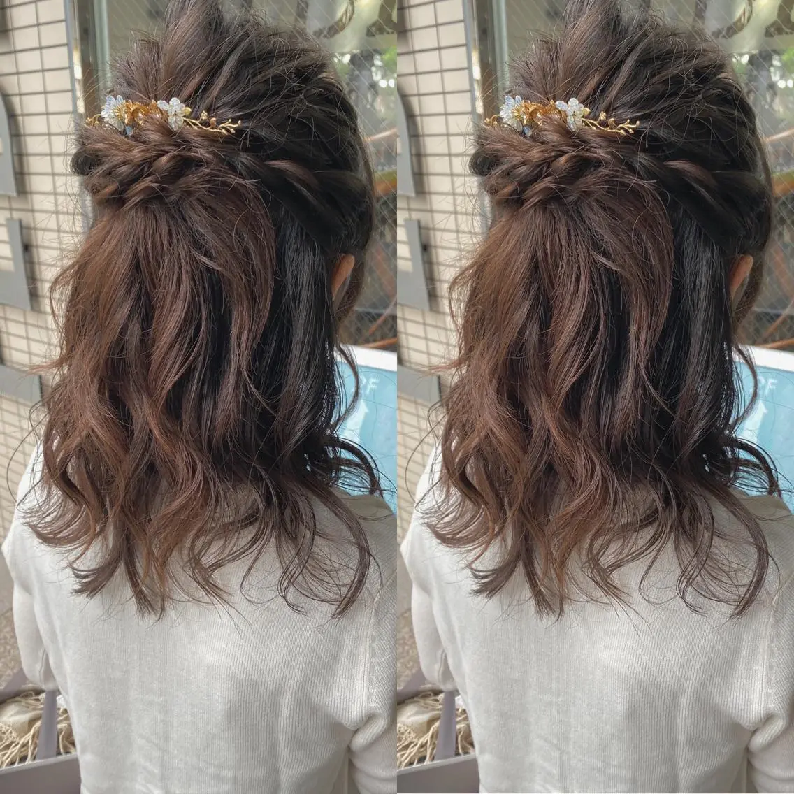 セミロング ヘアアレンジ ハーフアップ エクステ 外国人風カラー ハイライト 髪質改善 モモカ/ハイトーン /バレイヤージュのヘアスタイル