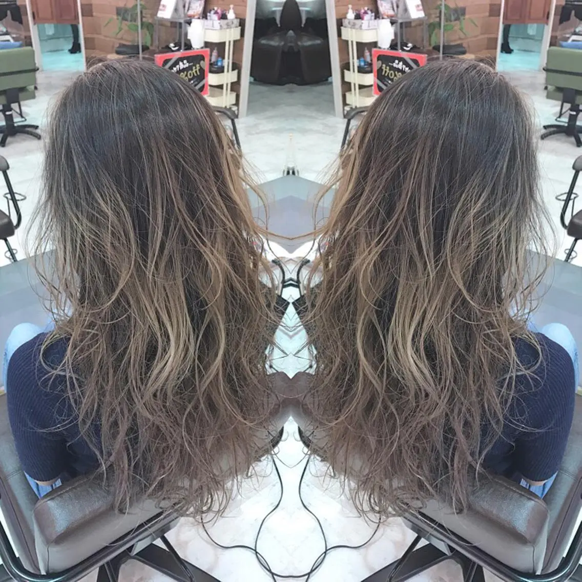 セミロング ロング カラー バレイヤージュ ハイライトカラー ハイライト レイヤーカット 青木 茂樹⭐️ 透明感カラーのヘアスタイル