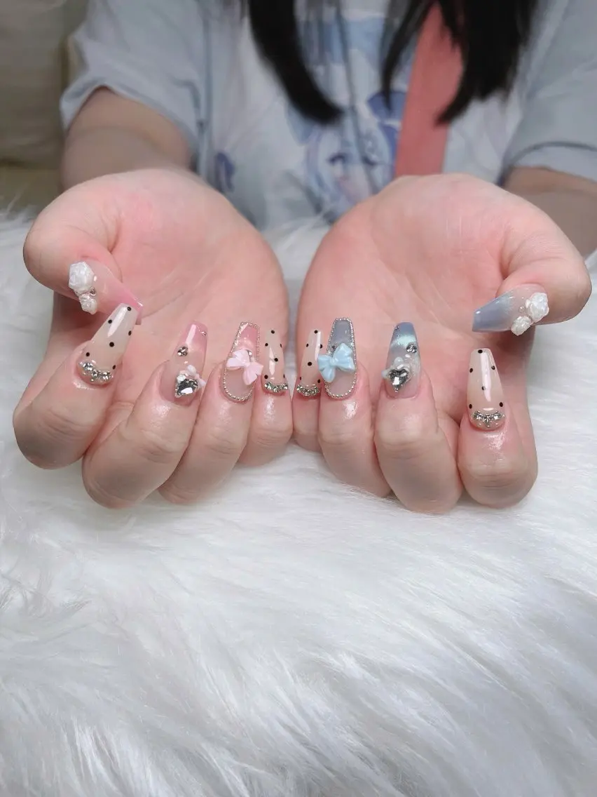 ネイル ハート 韓国ネイル 春ネイル 夏ネイル バレンタイン Sora nail 長さ出し専門店のネイルデザイン