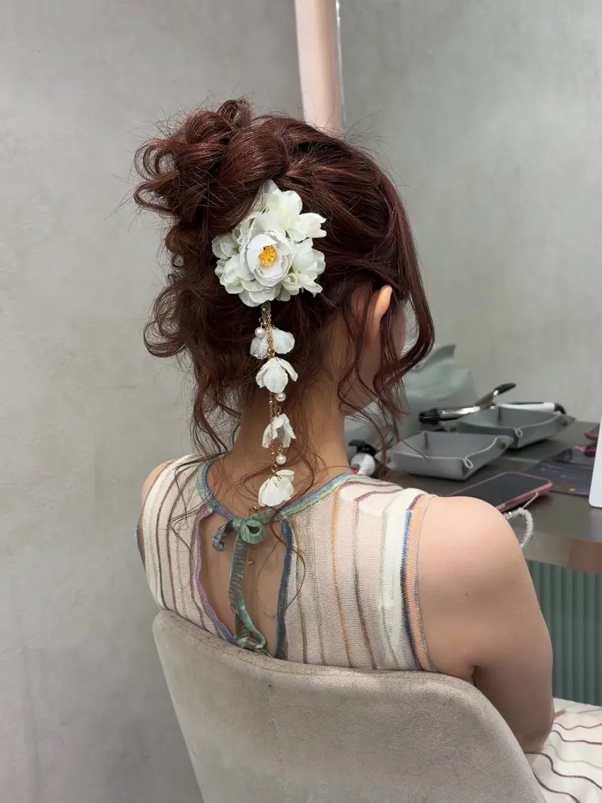 セミロング ヘアアレンジ 着付け ヘアセット/レイヤー オリーブ/はるかのヘアスタイル