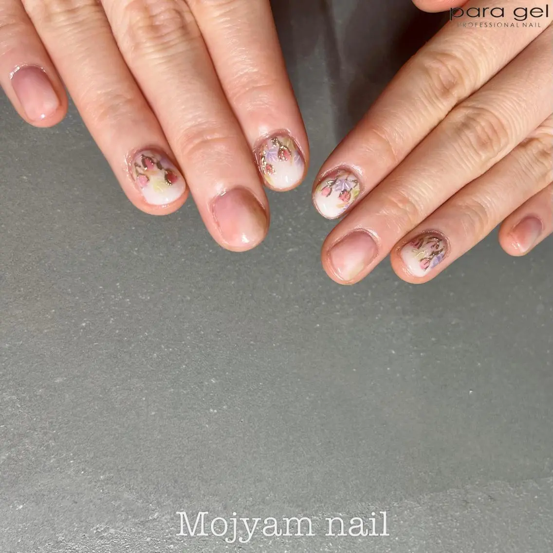 ネイル ニュアンスネイル ピンク ショートネイル 春ネイル ハンドネイル 松本 実咲のネイルデザイン