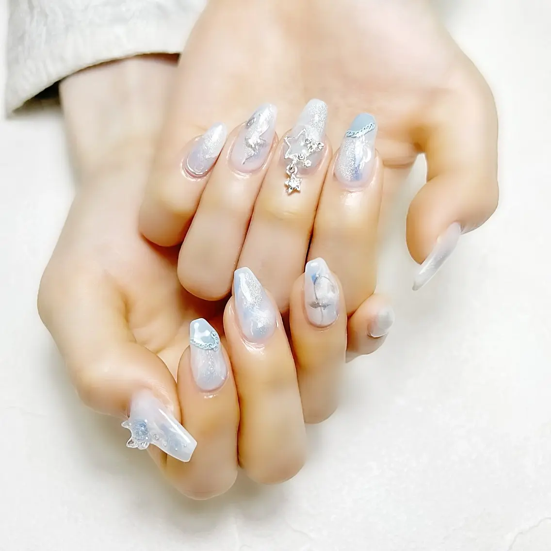 ネイル ブルー 氷ネイル・うるうるネイル マグネットネイル ミラーネイル ニュアンスネイル rouse nail RISATOのネイルデザイン