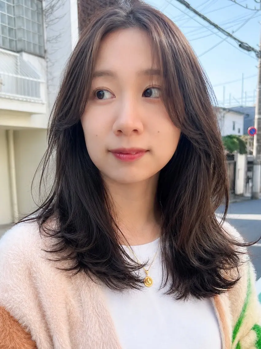 セミロング レイヤーカット カット ヘアカラー トリートメント REN/レイヤー✂️ ブリーチなしカラー✨のヘアスタイル