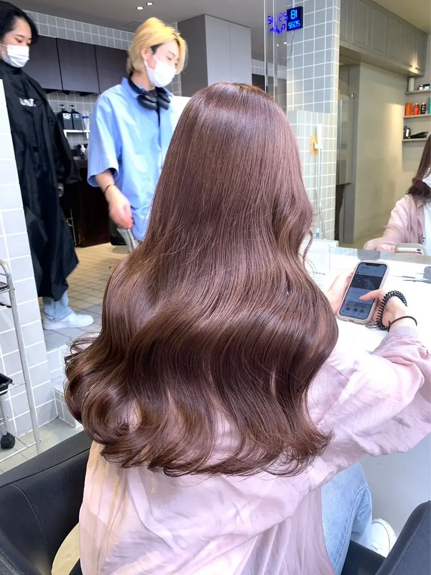 ロング カラー パーマ ヘアアレンジ メンズ キッズ ブリーチなしカラー/ ブラウン/レイヤーのヘアスタイル