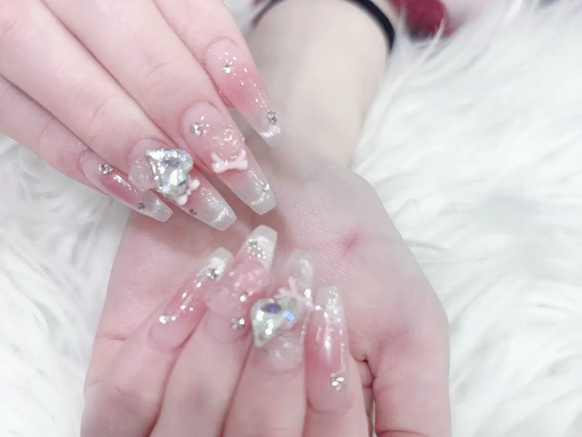 ネイル 成人式 マグネットネイル 大理石ネイル(マーブル) リボン 夏ネイル ハンドネイル MoMoA Nail ネイル長さ出し専門店のネイルデザイン