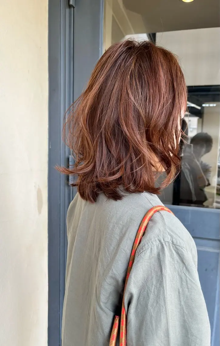 ミディアム 顔周りカット レイヤーカット 蟹江/ショート/ボブ パーマ/上坪あずさのヘアスタイル