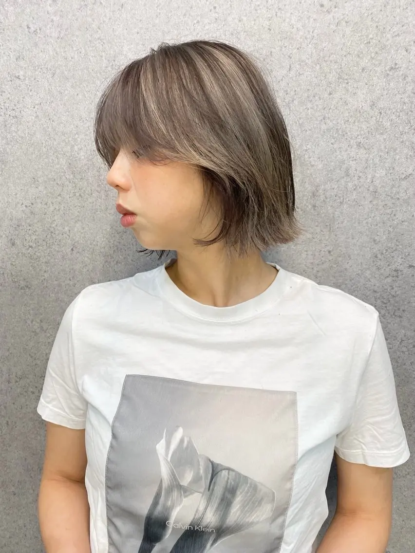 ショート カラー ブリーチ デザインカラー ハイライトカラー ハイライト ヘアカラー パーマ/ケアブリーチ /博多/YOSUKEのヘアスタイル