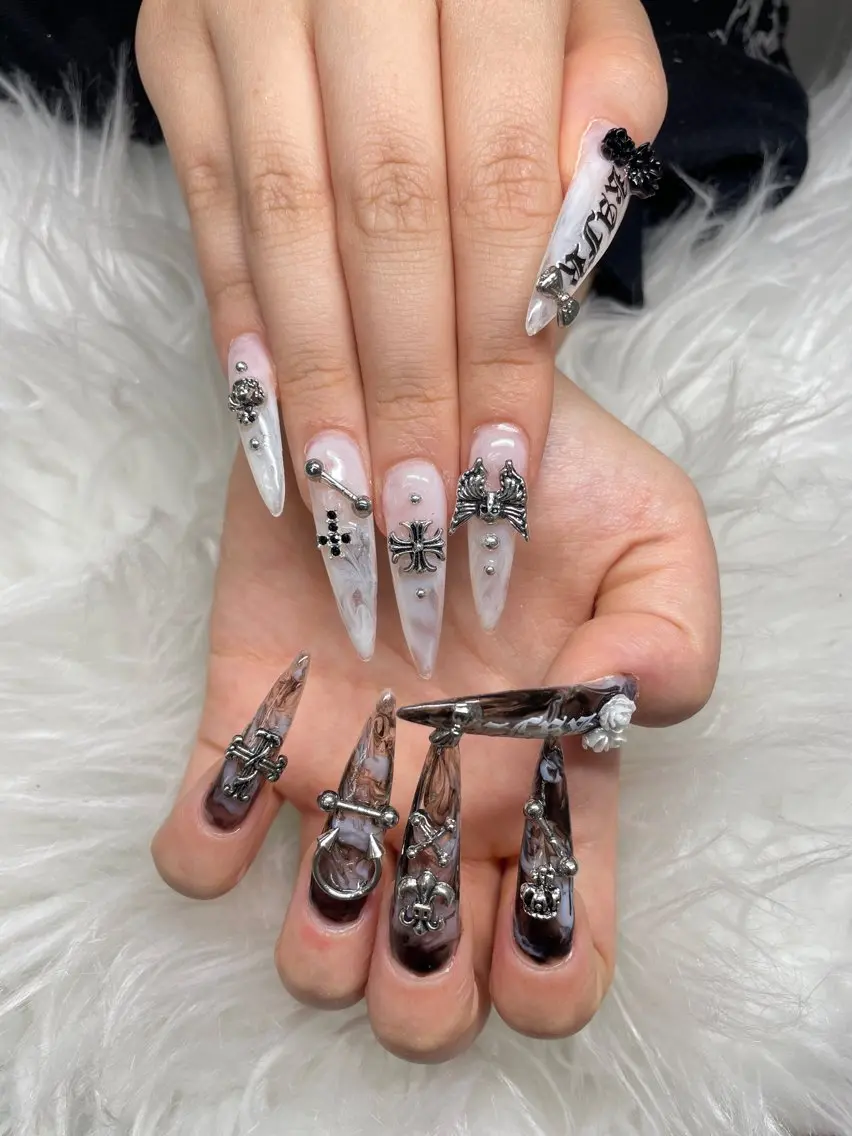 ネイル アートネイル 長さ出し ガーリー 韓国ネイル 持ち込み Rin Nail 新大久保店のネイルデザイン