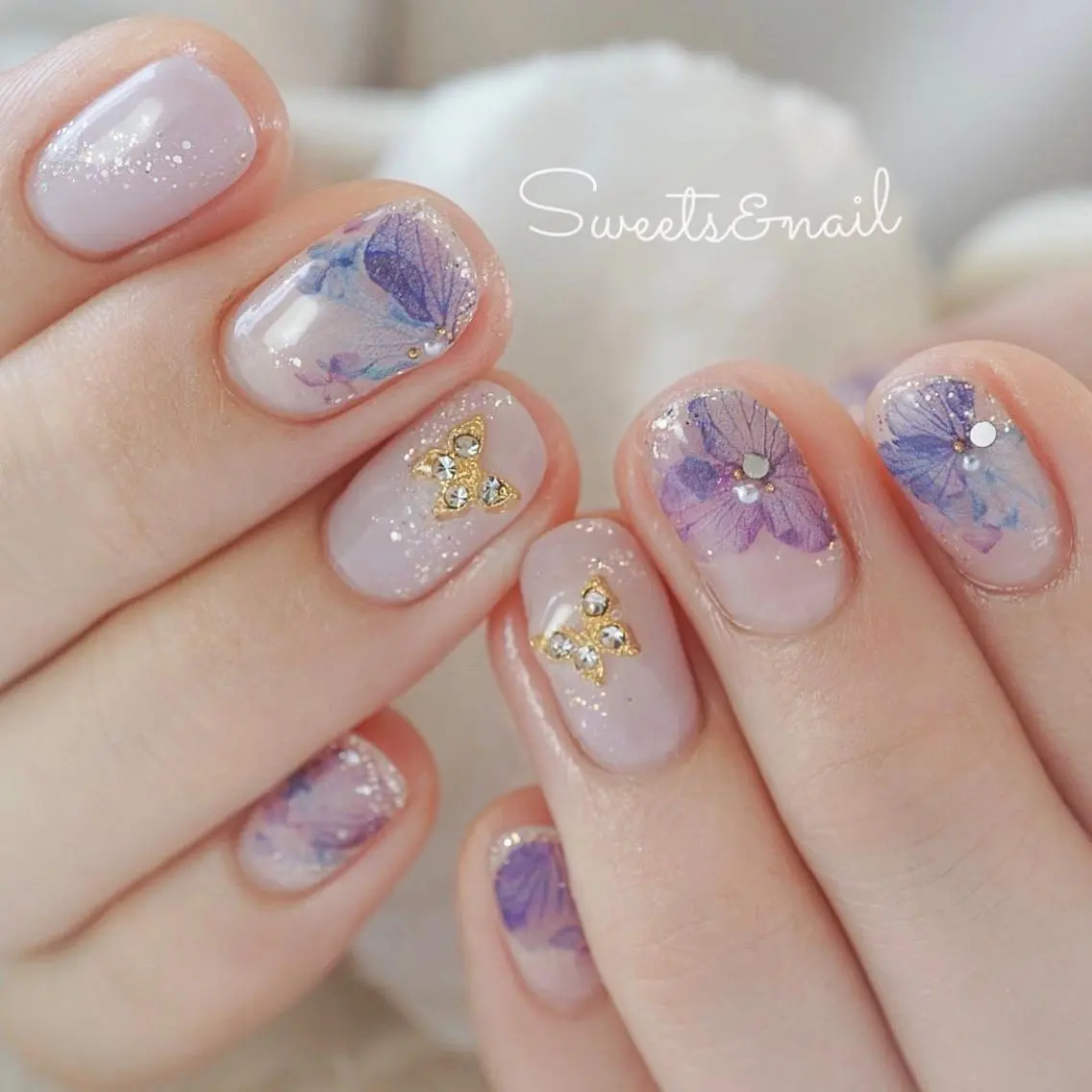 ネイル キラキラネイル 韓国ネイル パープル シンプルネイル Sweets& nail みなこのネイルデザイン