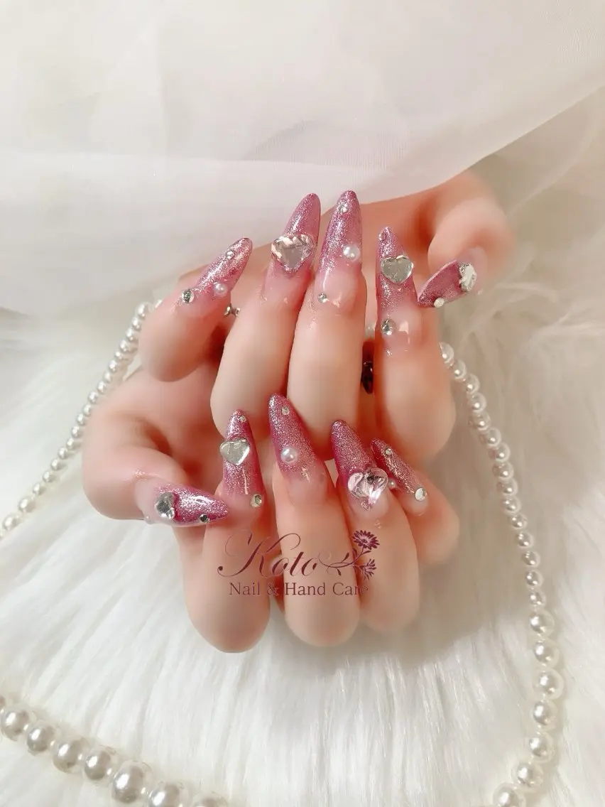 ネイル 長さ出し ジェルネイル ハート 持ち込み ニュアンスネイル ハンドネイル Nail Salon KOTOのネイルデザイン