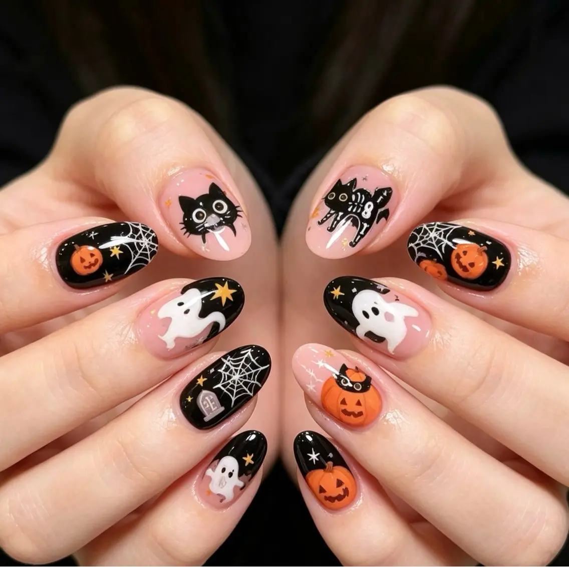 ネイル フレンチネイル ハロウィン ラメ(グリッター) ラメグラデーション マグネットネイル Unicorn Nail原宿表参道のネイルデザイン