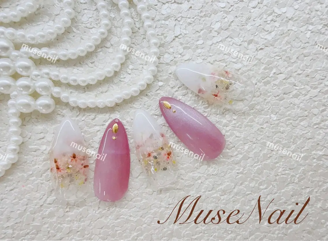 ネイル オーロラネイル 長さ出し フットネイル ジェルネイル 韓国ネイル muse nailのネイルデザイン