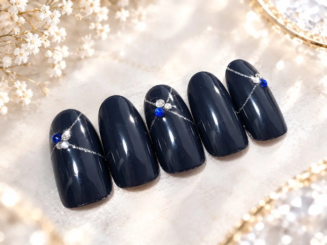 ネイル ブルー ジェルネイル ネイビー パラジェル シンプルネイル ハンドネイル nailmuseum KAMATARIのネイルデザイン