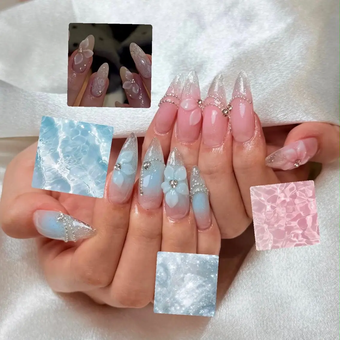 ネイル フレンチネイル ガラスフレンチ 氷ネイル・うるうるネイル リボン Sora NAILのネイルデザイン