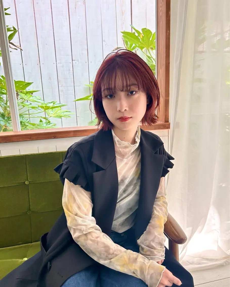 ショート カラー ヘアアレンジ ボルドーカラー カット ヘアカラー トリートメント Le/a谷町 野上幹太のヘアスタイル