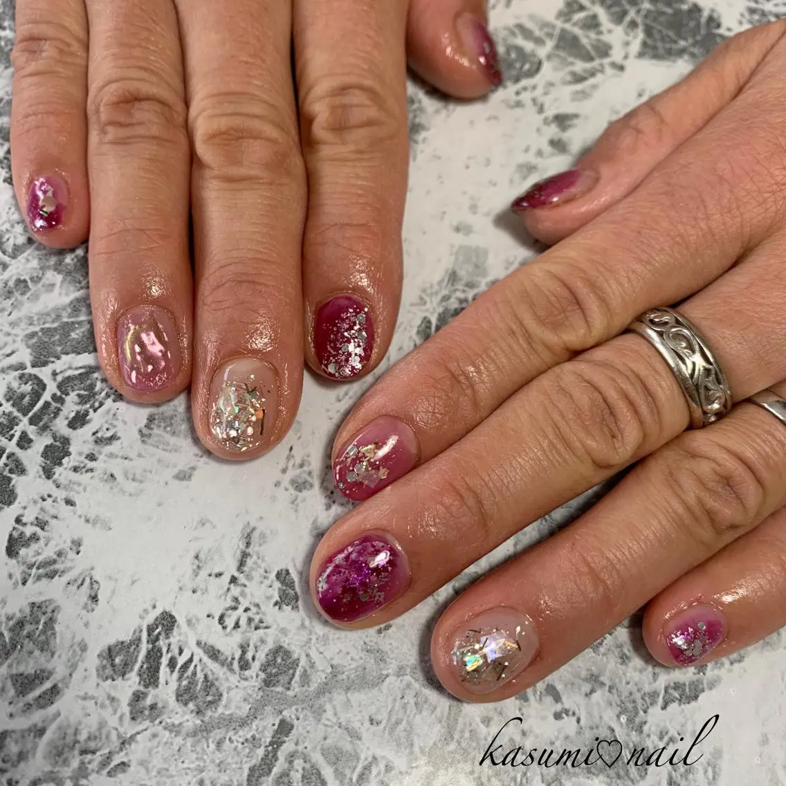 ネイル アートネイル フットネイル 大理石ネイル(マーブル) ミラーネイル ニュアンスネイル KASUMI♡ Nailのネイルデザイン