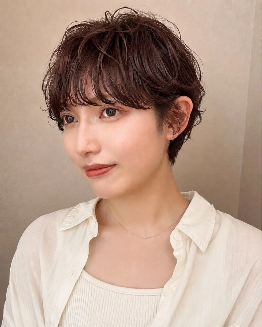ショート パーマ ショートヘア 【似合わせ特化🌷】 パーマ/モカのヘアスタイル