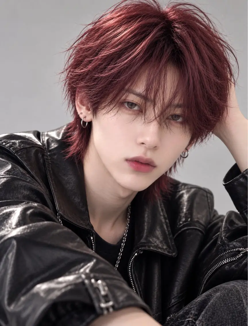 ショート カラー メンズ メンズブリーチ メンズハイトーン メンズ韓国風 ブリーチ ボルドーカラー ヘアカラー メンズ韓国系カラー /YUTAのヘアスタイル