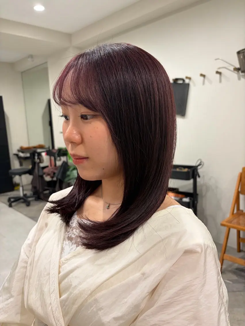ミディアム 顔まわりレイヤー 顔周りカット 髪質改善 レイヤーカット トリートメント カット ヘアカラー トリートメント 銀座/髪質改善/ 艶カラー/岸田佳祐のヘアスタイル