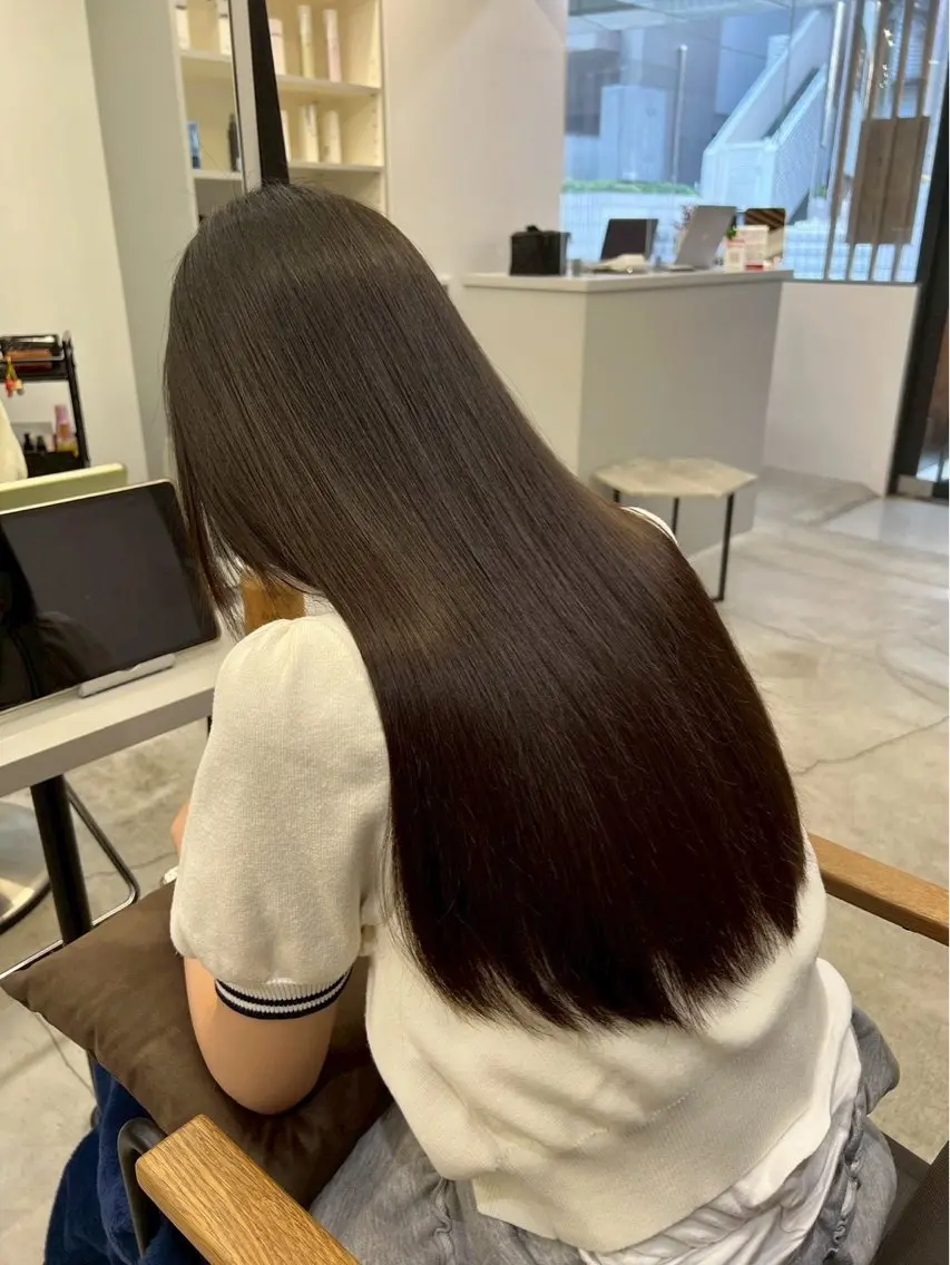 ロング パーマ 縮毛矯正 🍒モテ暖色カラー × うる艶✧ ゆなのヘアスタイル