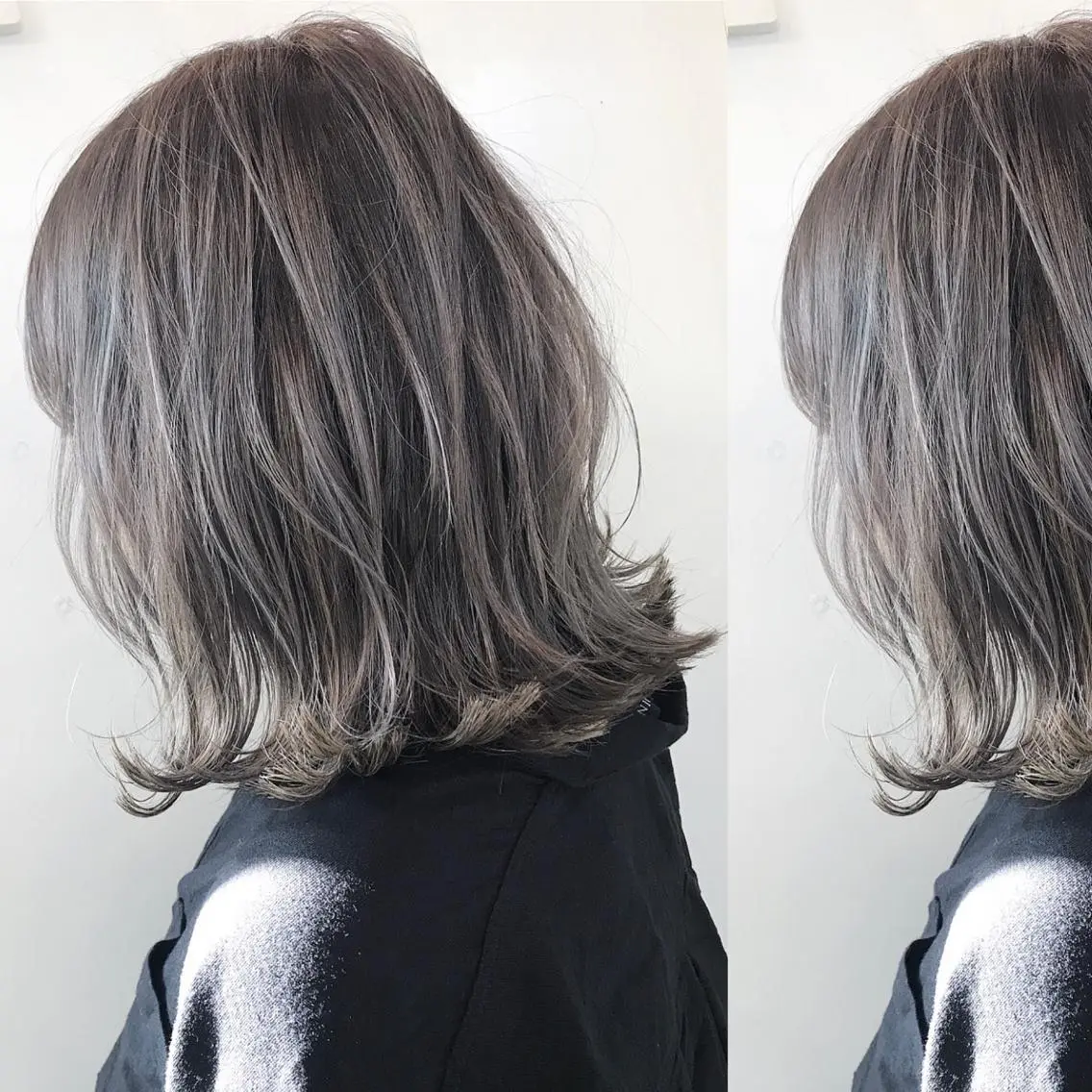 ミディアム カラー バレイヤージュ グレージュ ボブ エクステ レイヤーカット Shiho お洒落な エクステ♡ハイトーンのヘアスタイル