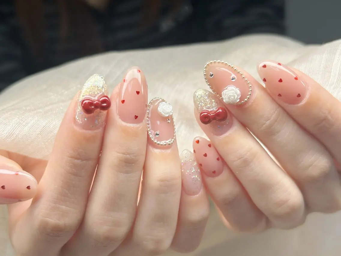 ネイル アートネイル チークネイル 成人式 入学式 長さ出し ハンドネイル Lino Nailのネイルデザイン