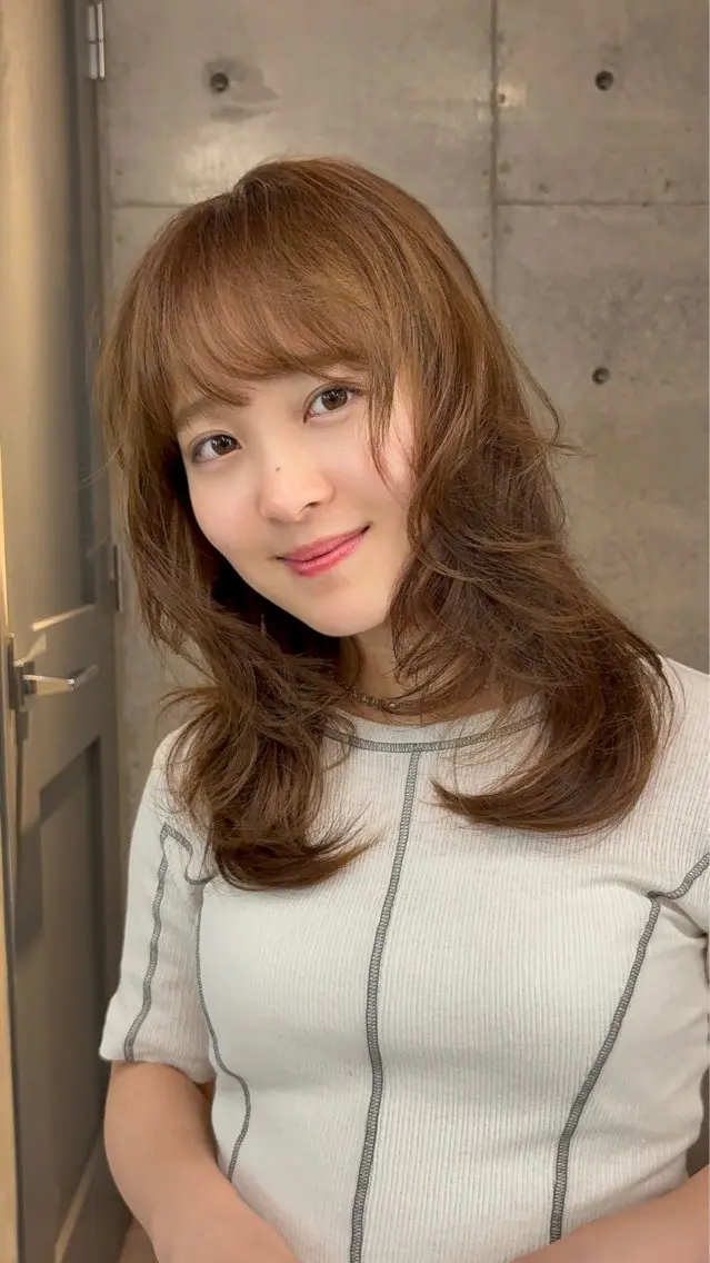 セミロング カラー カット ヘアカラー トリートメント Saki/レイヤー/ 柔色カラー/顔まわりのヘアスタイル