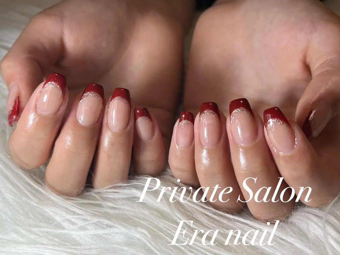 ネイル ボルドー フレンチネイル ミラーネイル Era nailのネイルデザイン