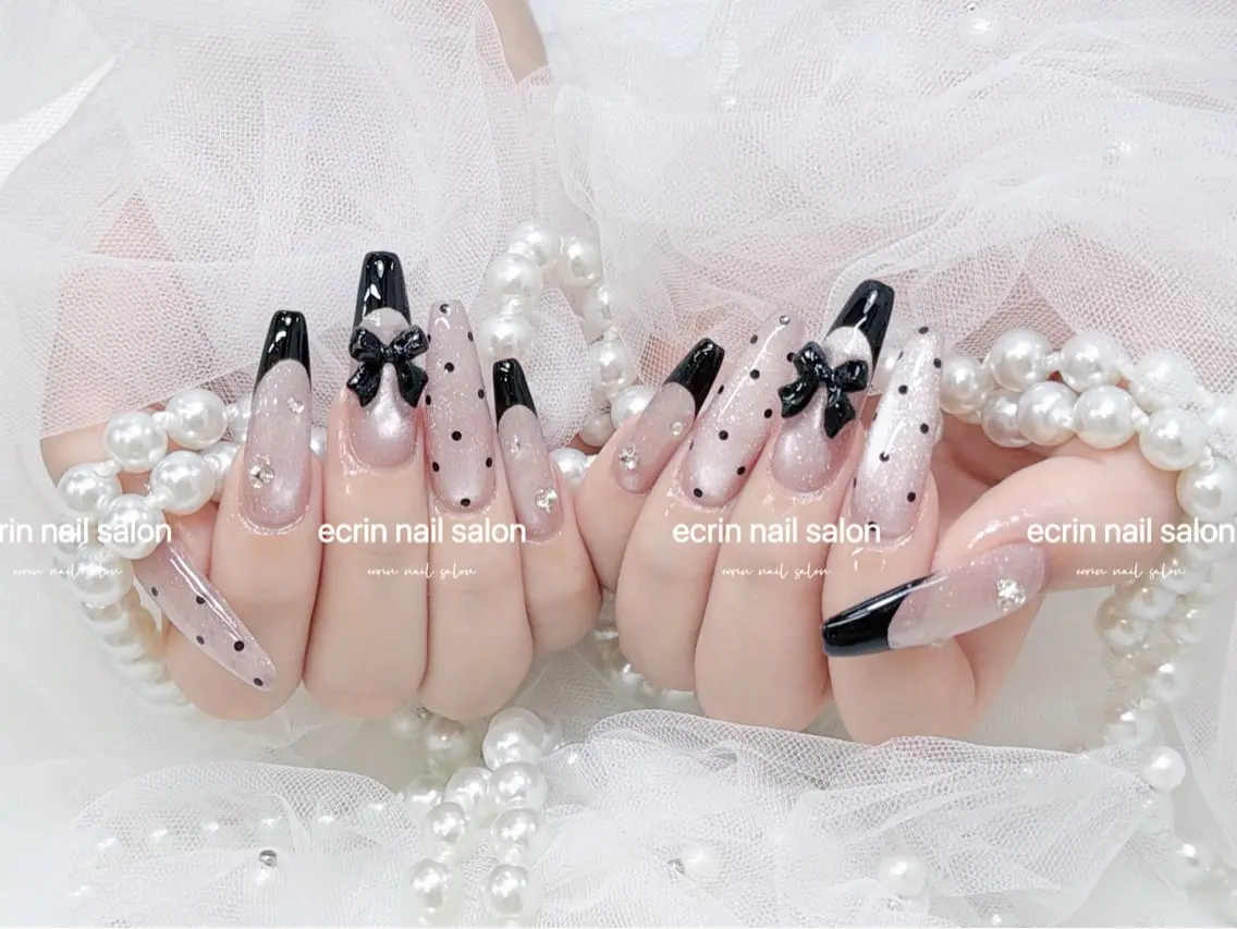 ネイル ドット フレンチネイル ジェルネイル ロングネイル マグネットネイル ハンドネイル ハンドケア ecrin nail salon錦糸町のネイルデザイン