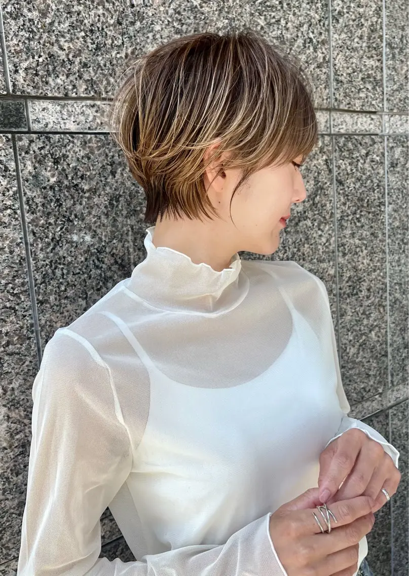 ショート カラー パーマ ショートボブ ボブ ショートヘア 【似合わせ・レイヤー ・パーマ】海気のヘアスタイル