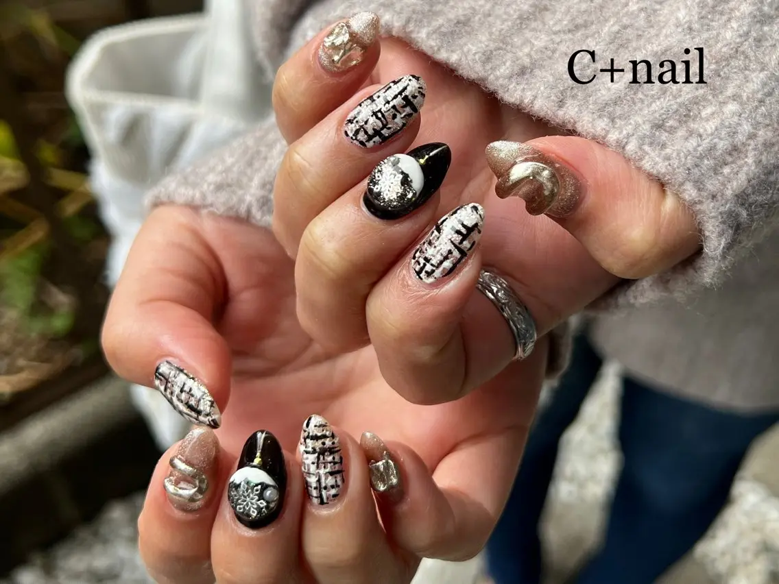 ネイル キラキラネイル ツイードネイル ハンドネイル ✴︎ C+nailのネイルデザイン