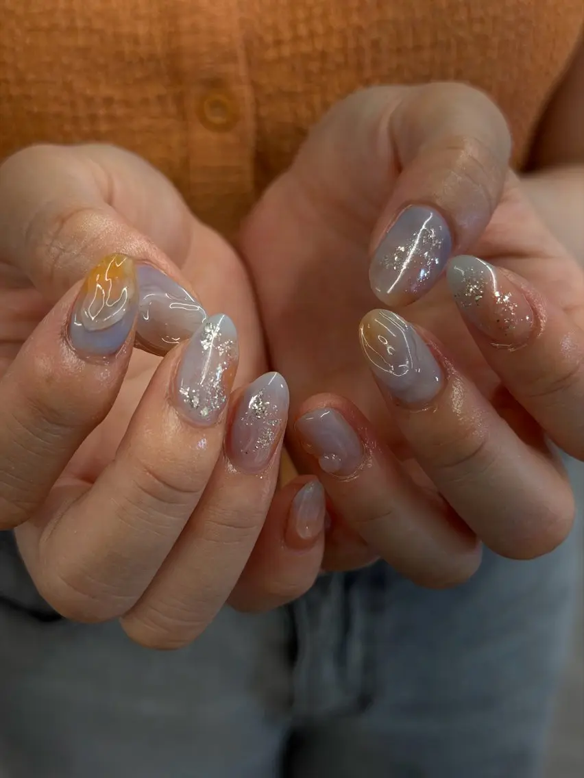 ネイル ブルー ジェルネイル マグネットネイル ニュアンスネイル パラジェル ハンドネイル ハンドケア Bana_ Nailのネイルデザイン