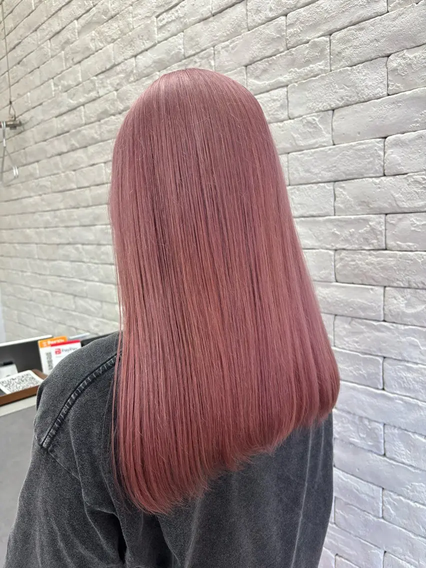 セミロング カラー ピンクカラー ブリーチ透明感カラー 🍀mizuki🍀のヘアスタイル