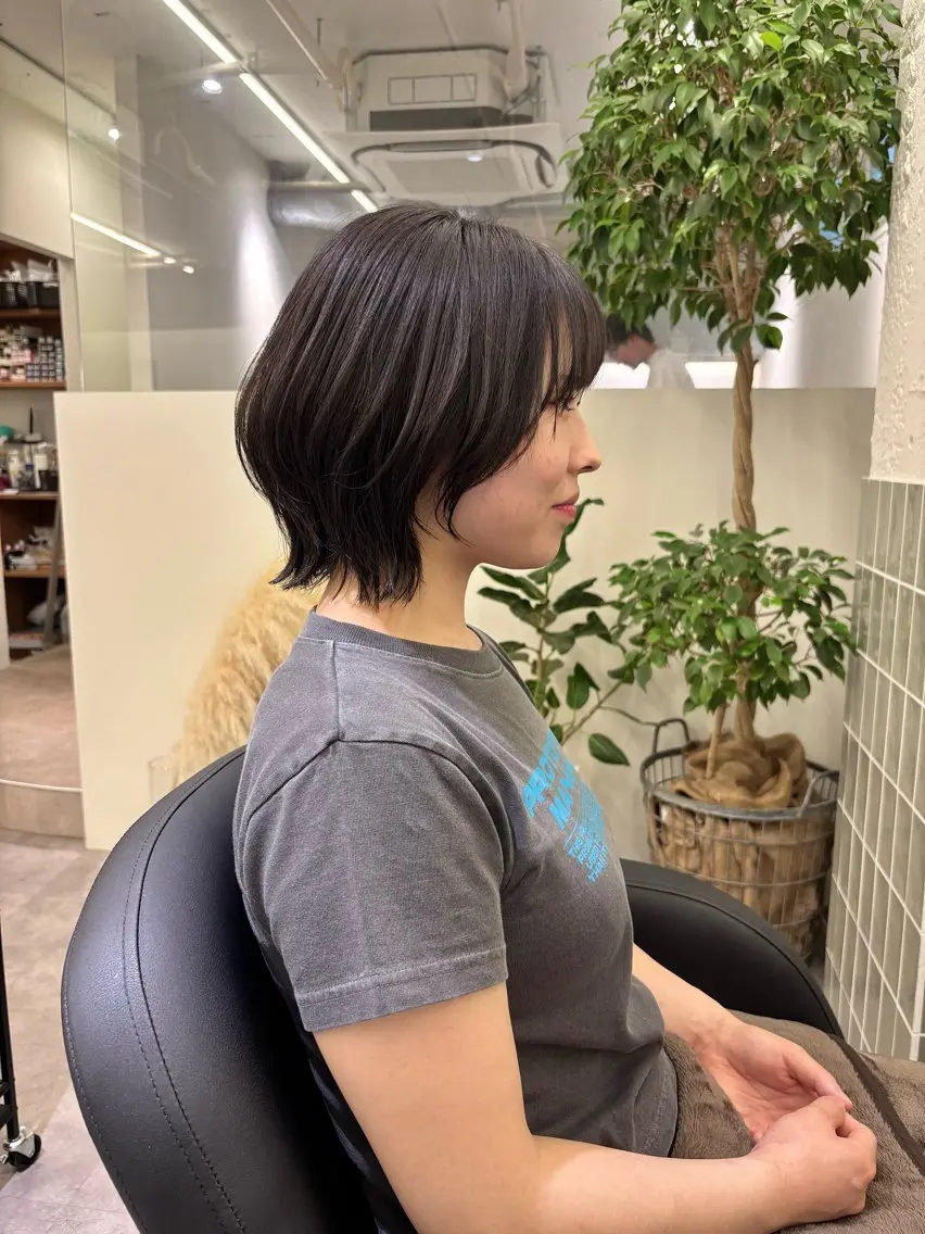 ショート ボブレイヤー ボブ くびれヘア レイヤーカット ヘアカラー トリートメント 鈴村祐也/ショート /縮毛矯正のヘアスタイル