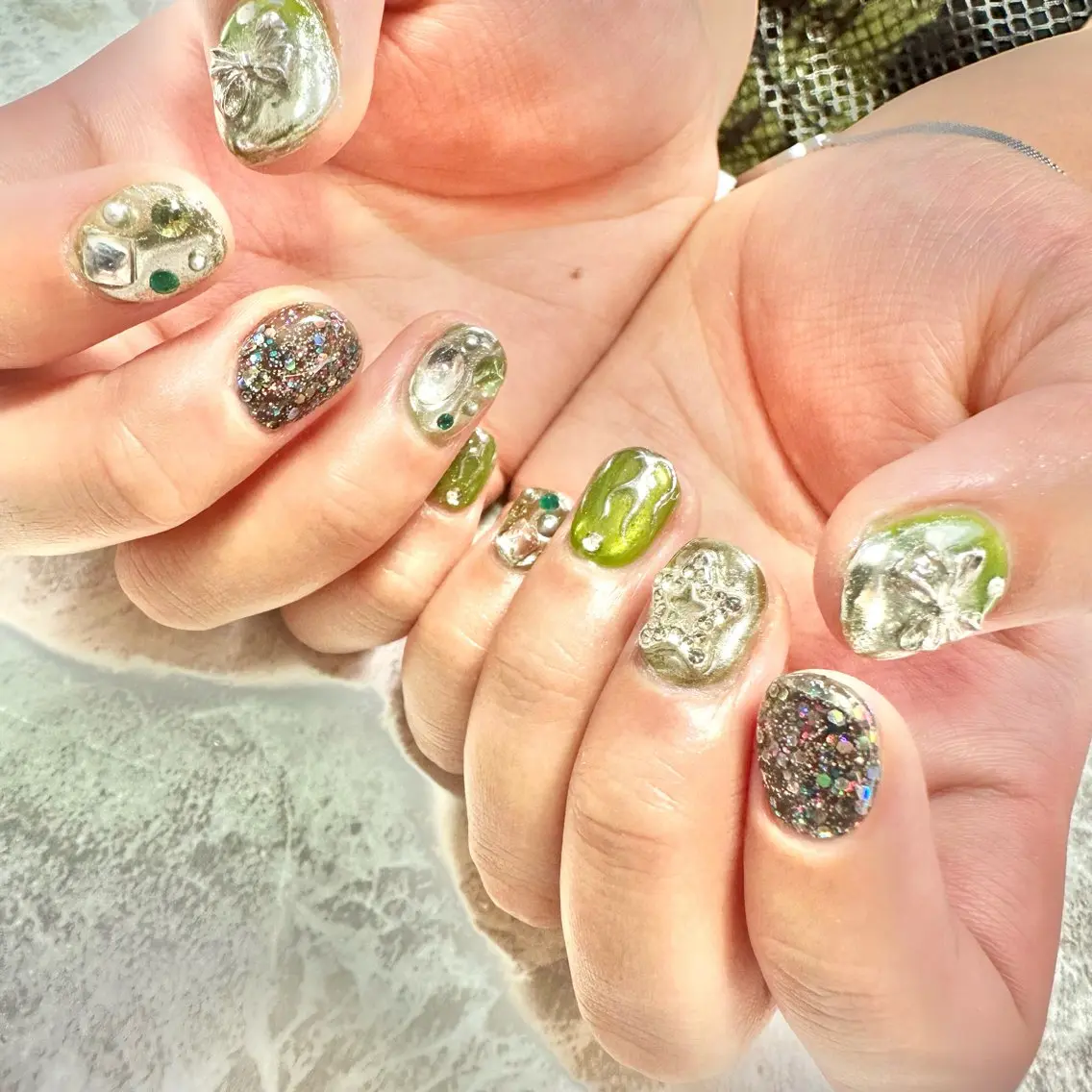 ネイル グリーン 韓国ネイル 🤎CHARME NAIL🤎のネイルデザイン