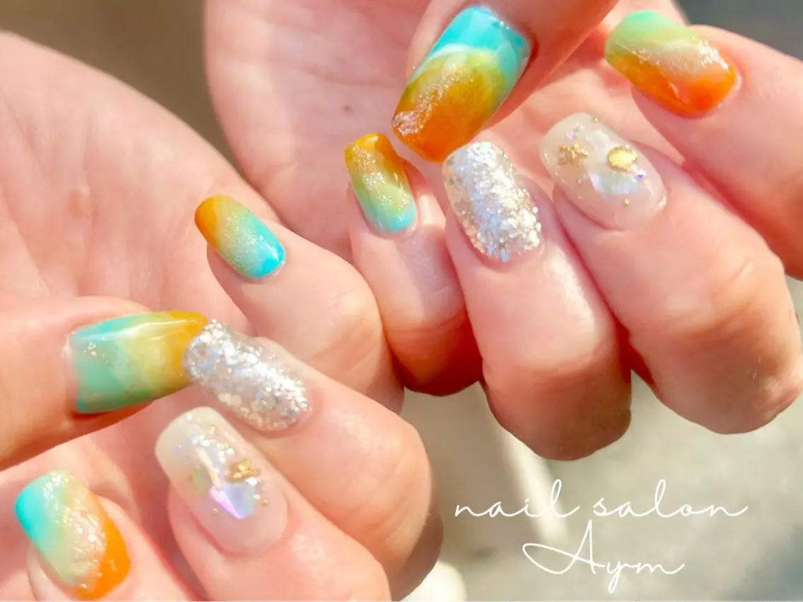 ネイル 持ち込み 夏ネイル nail salon Aymのネイルデザイン