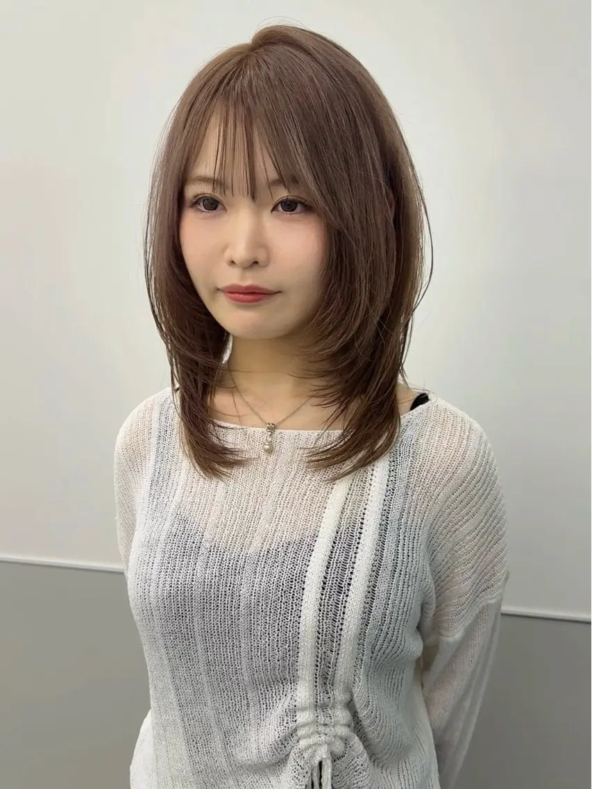 セミロング カラー 韓国風ヘア レイヤーカット トリートメント ワンホンヘア カット ヘアカラー トリートメント 韓国ヘア🇰🇷 スズキのヘアスタイル