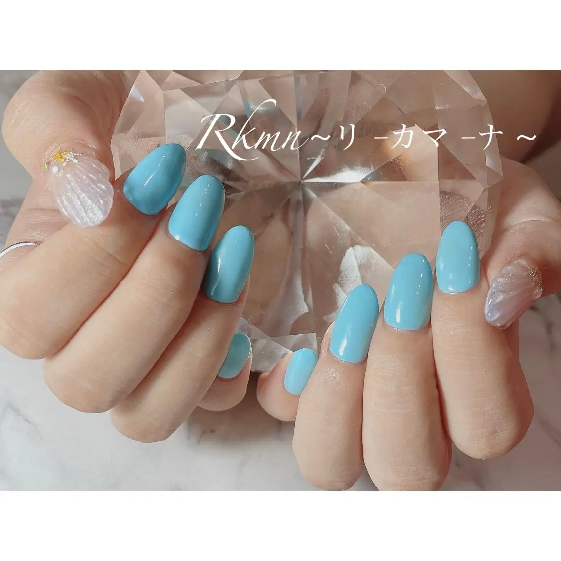ネイル アートネイル 水色 春ネイル ハンドネイル フットネイル ハンドケア Rkmn ~リ-カマ-ナ~のネイルデザイン
