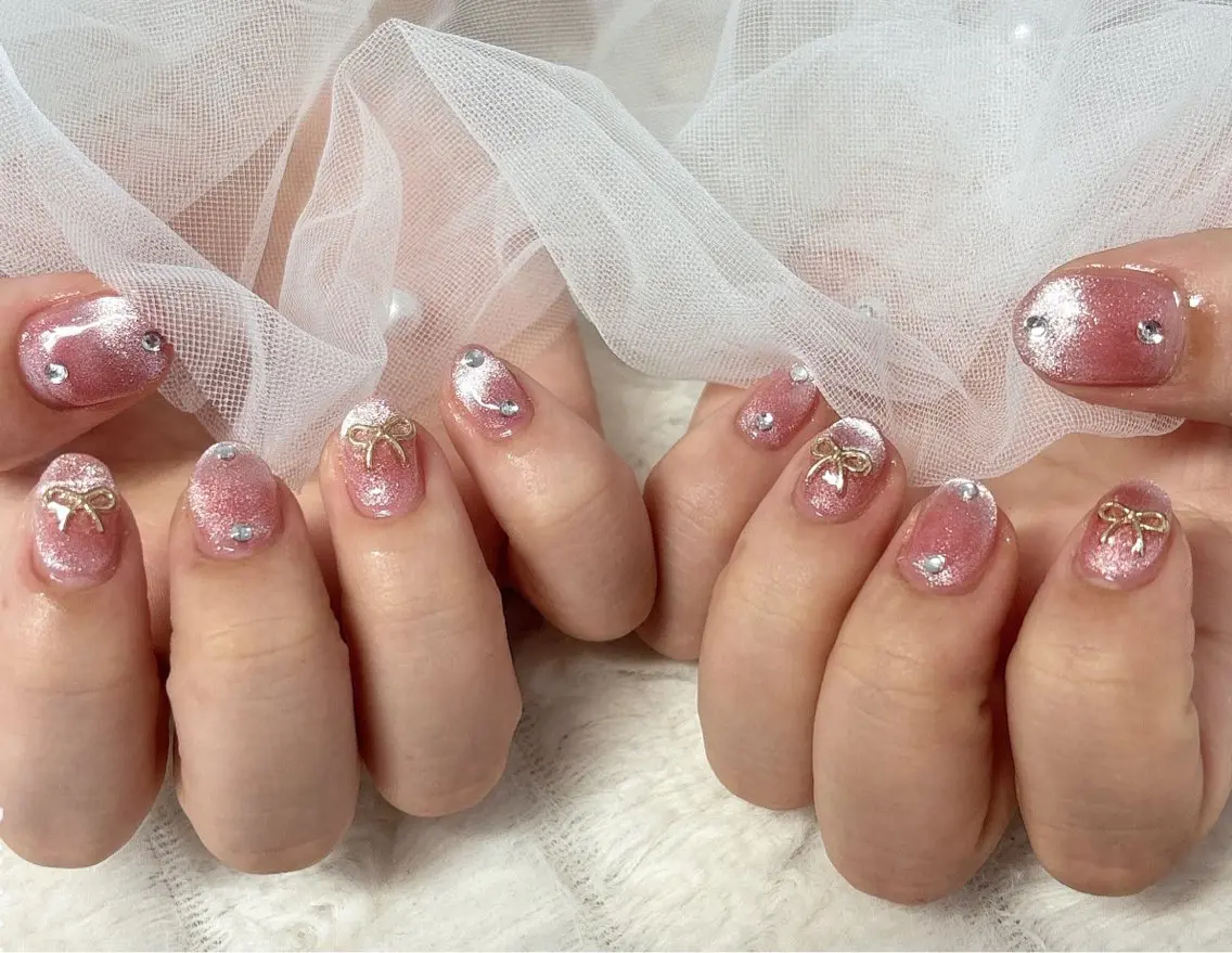 ネイル マグネットネイル リボン nail salon はるりのネイルデザイン