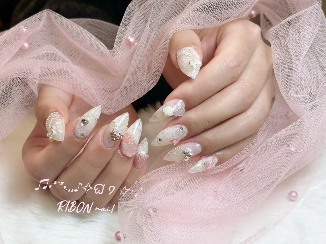 ネイル チークネイル 長さ出し フレンチネイル ジェルネイル グラデーション RIBON nail 高田馬場のネイルデザイン