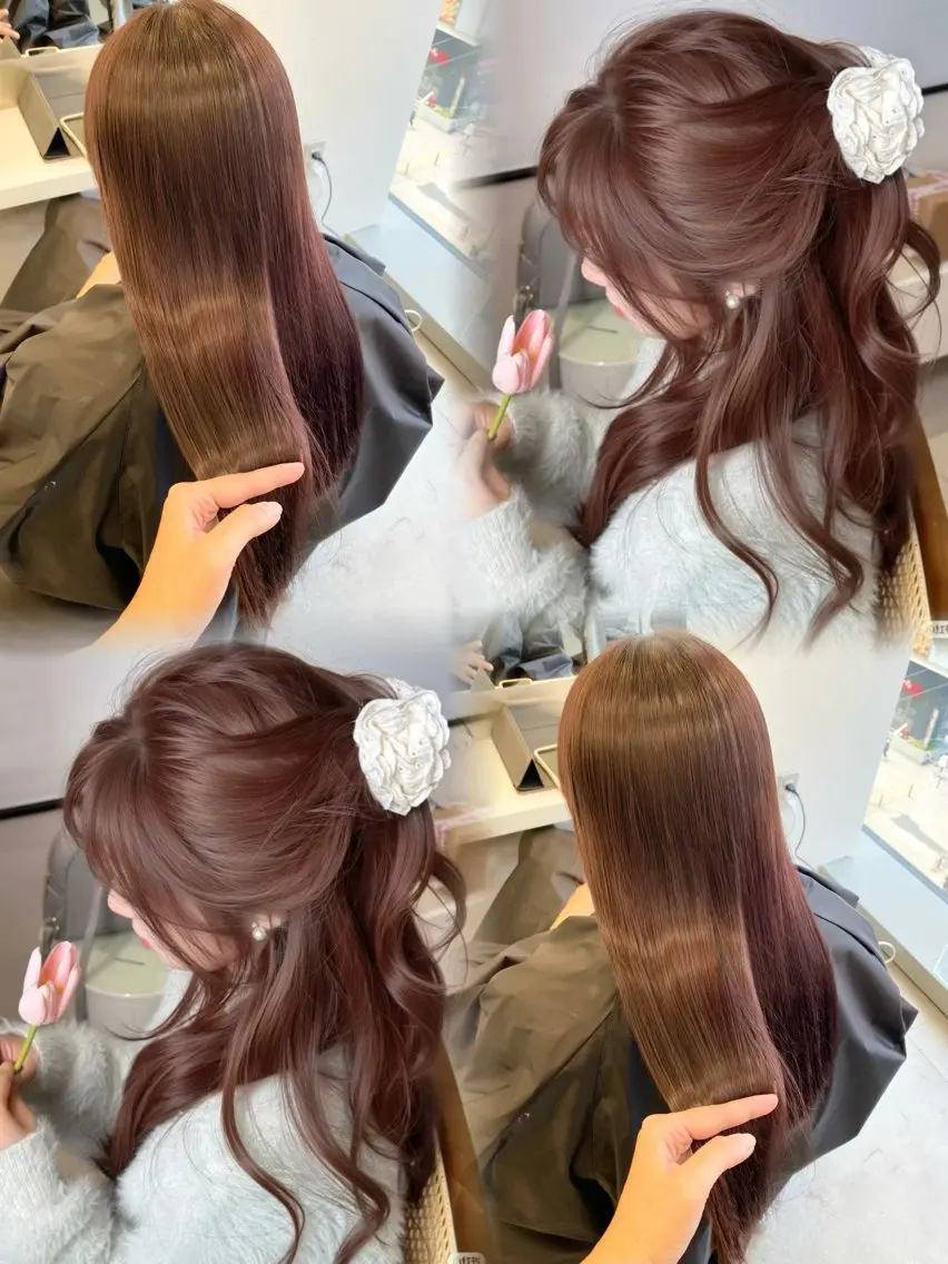 ロング カラー ベージュカラー ブリーチ ダブルカラー ブリーチなしカラー ピンクカラー ヘアカラー 天野 利咲のヘアスタイル