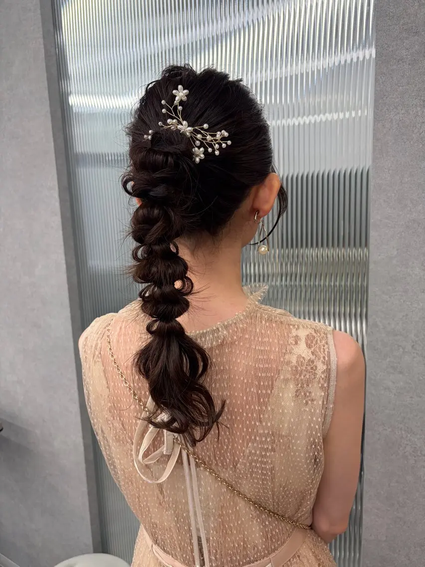 ロング ヘアアレンジ ポニーテール 結婚式・ブライダル ヘアセット saya🍀/透明感 カラー/ヘアセットのヘアスタイル